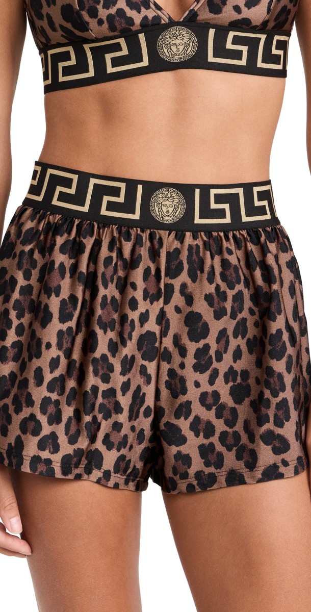 Versace Swim Shorts Rodi Lycra Leopard All Over Print 5N440-Chestnut/Gold