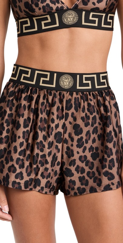 Versace Swim Shorts Rodi Lycra Leopard All Over Print 5N440-Chestnut/Gold