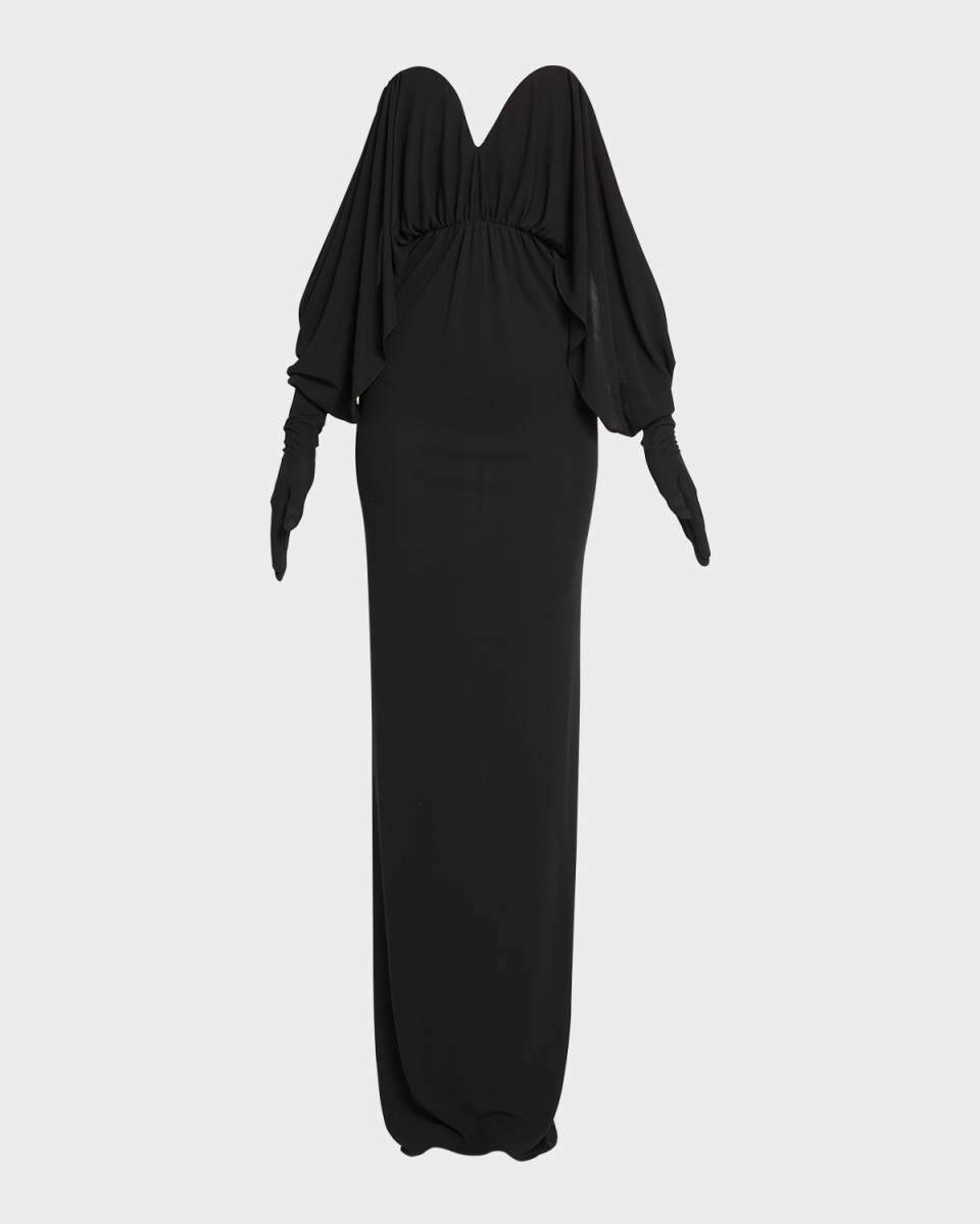Off-Shoulder Gown with Glove Sleeves