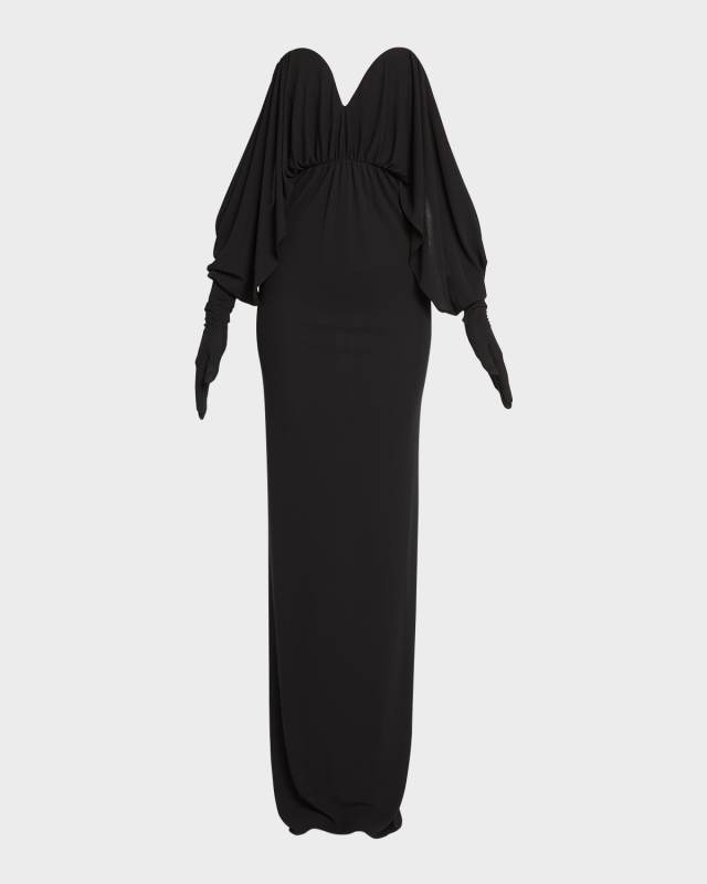 Off-Shoulder Gown with Glove Sleeves