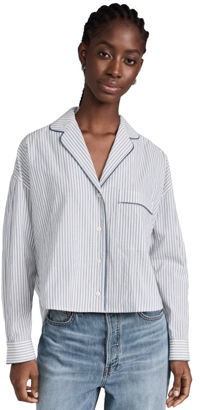 Marissa Webb Audrey Cropped Drop Shoulder Shirt Light Sapphire Stripe