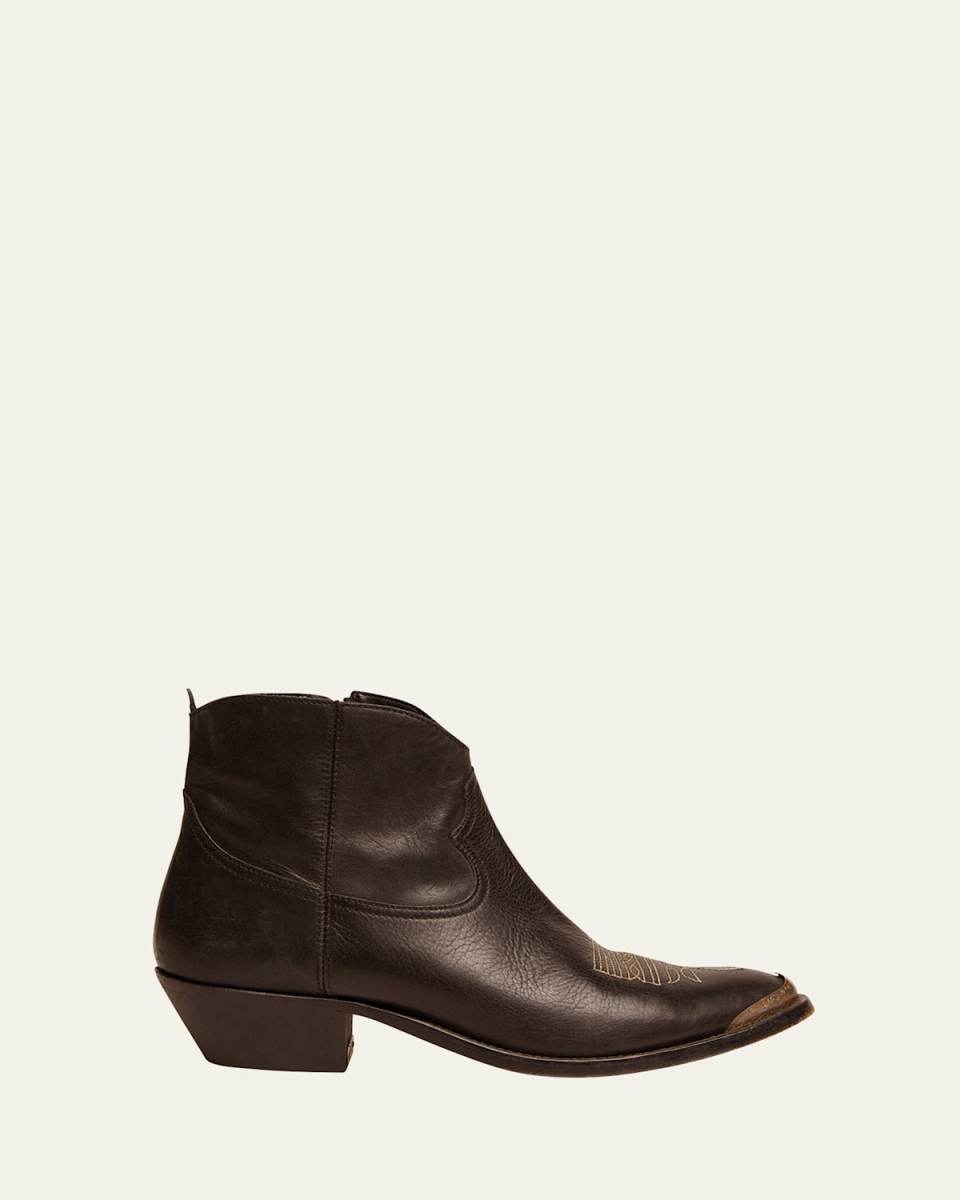 Young Leather Zip Cowboy Ankle Boots