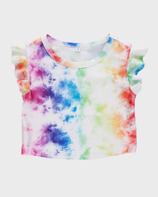 Girl's Rainbow Ice Dye Ruffle Crop Top, Size 2T-12
