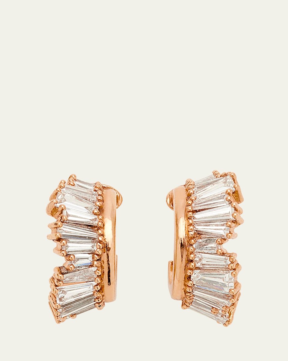 Petite Ruched Hoop Earrings with White Diamonds and Recycled Rose Gold