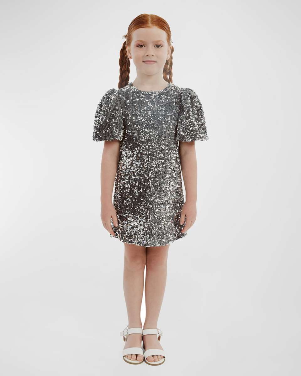 Girl's Giselle Sequin Velour Dress, Size 7-14