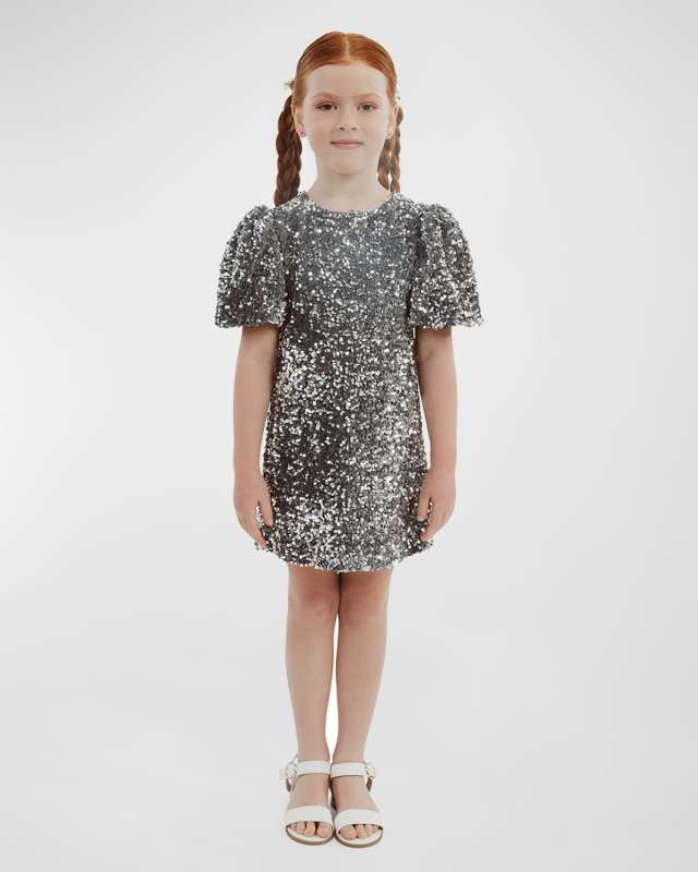 Girl's Giselle Sequin Velour Dress, Size 7-14
