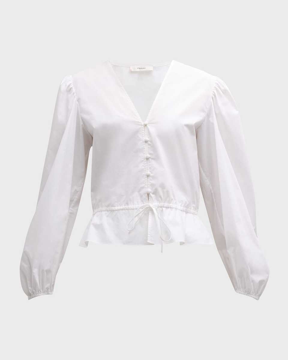 Cinched Organic Cotton V-Neck Blouse