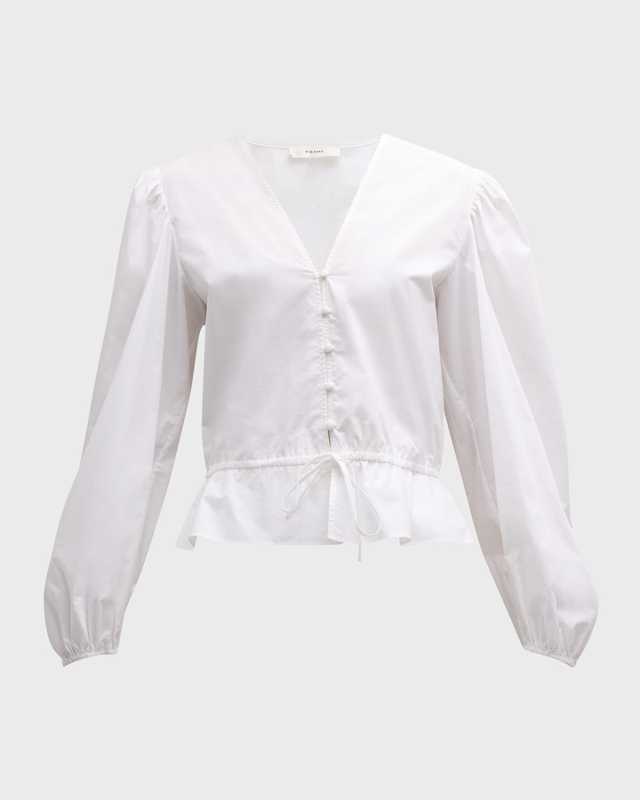Cinched Organic Cotton V-Neck Blouse