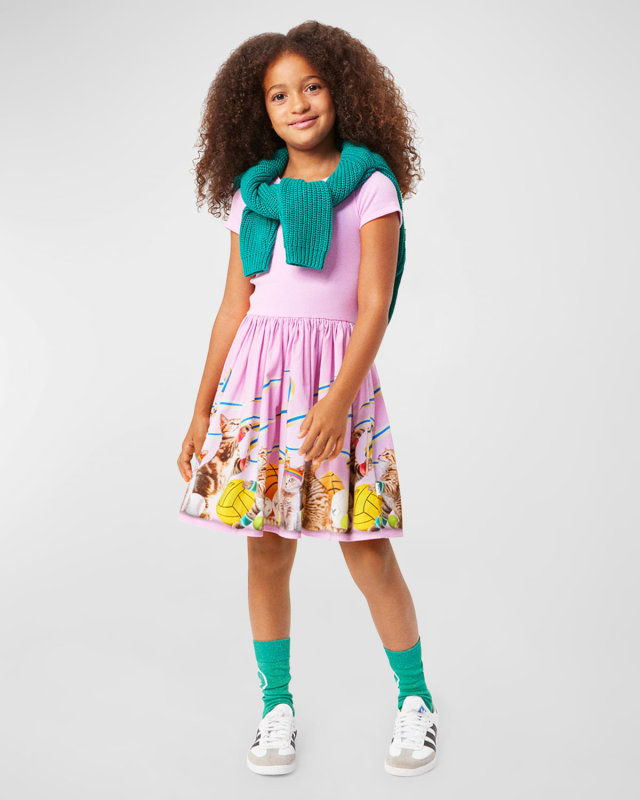 Girl's Cissa Combo Floral-Print Dress, Size 7