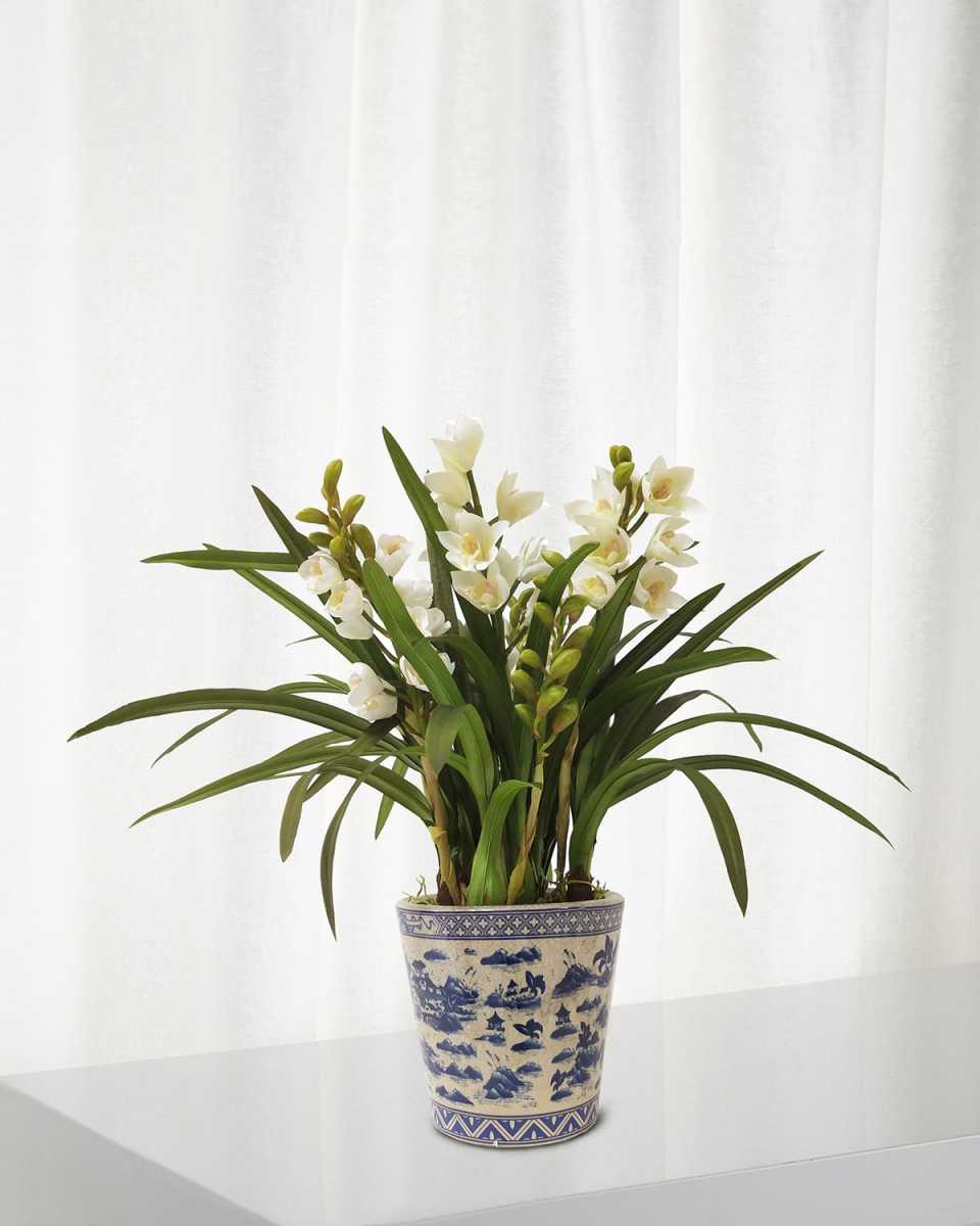 Faux Cymbidium Orchids w/ Pot