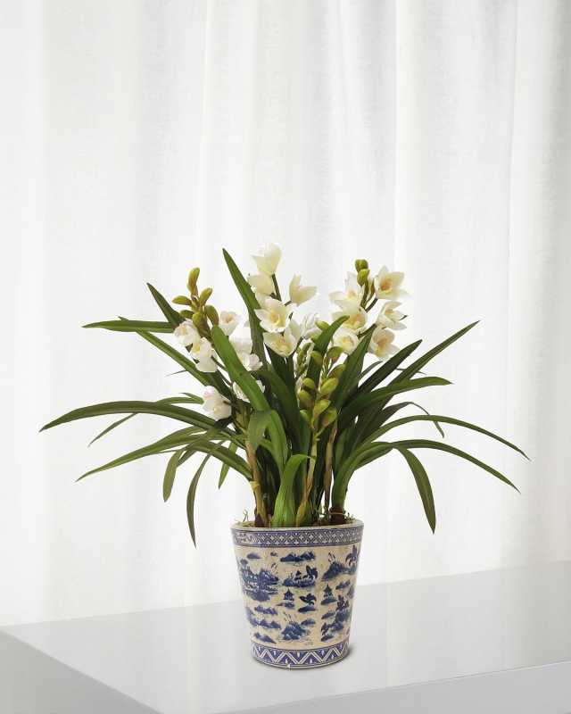 Faux Cymbidium Orchids w/ Pot