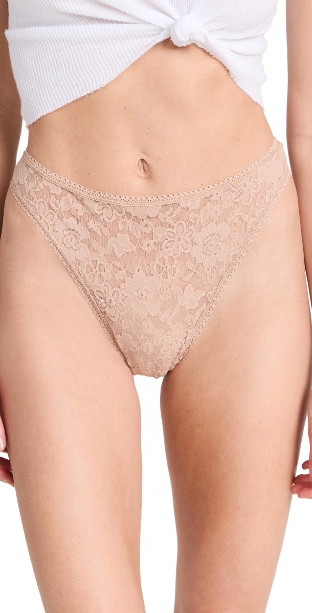 Hanky Panky Daily Lace High Cut Thong Taupe