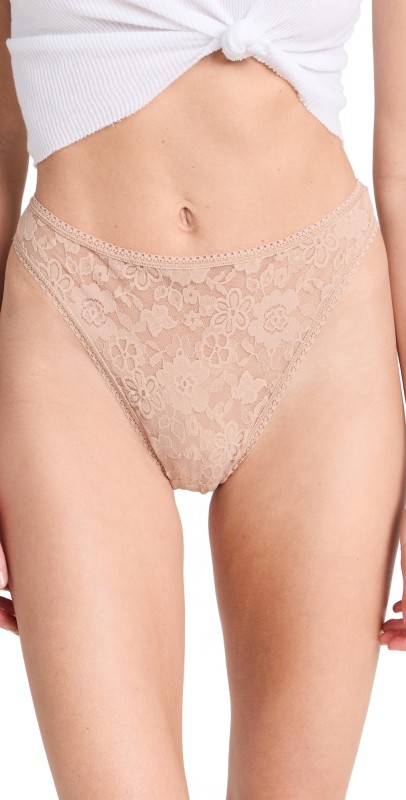 Hanky Panky Daily Lace High Cut Thong Taupe