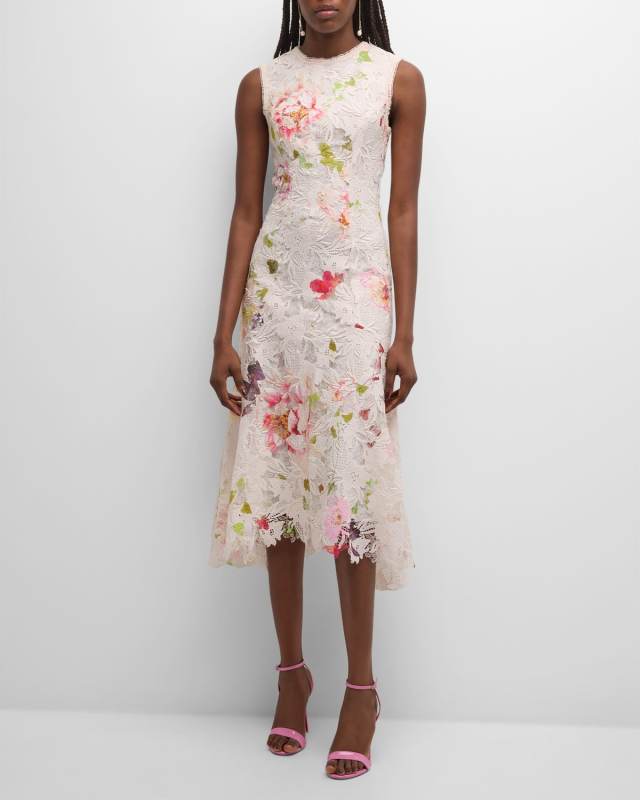 Floral Printed Lace Midi Dress
