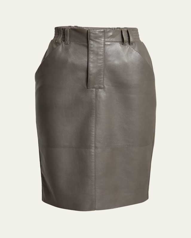 Leather Pencil Skirt with Patch Pockets