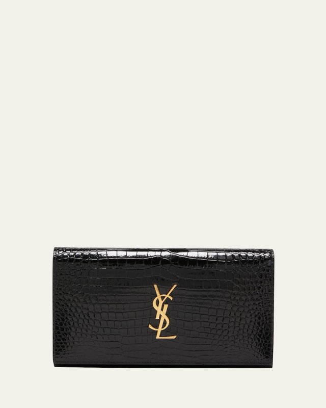 Cassandra YSL Wallet on Chain in Croc Embossed Leather