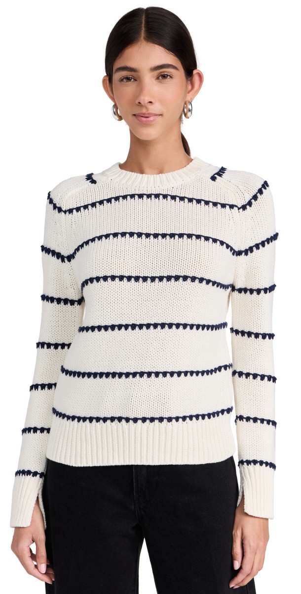 Madewell Mare Textured Stripe Pullover Sweater Bright Ivory