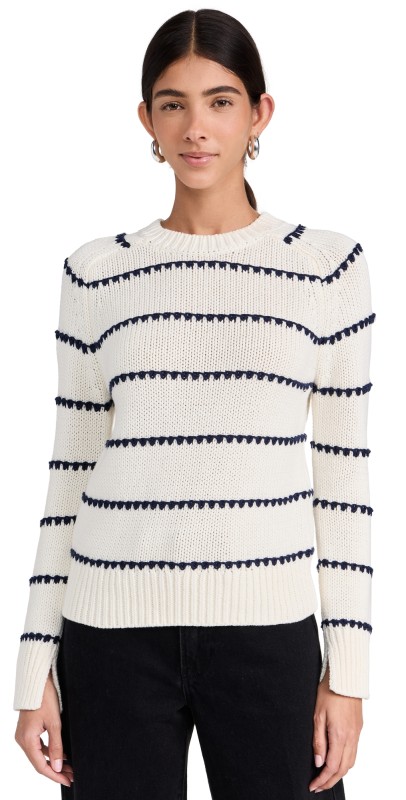 Madewell Mare Textured Stripe Pullover Sweater Bright Ivory
