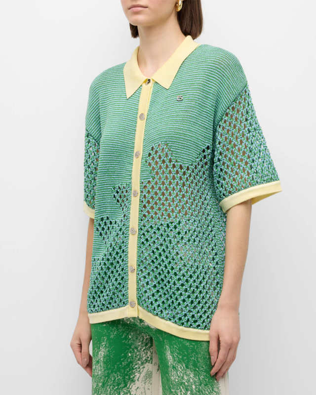 Olivia Crochet Short-Sleeve Button-Front Shirt