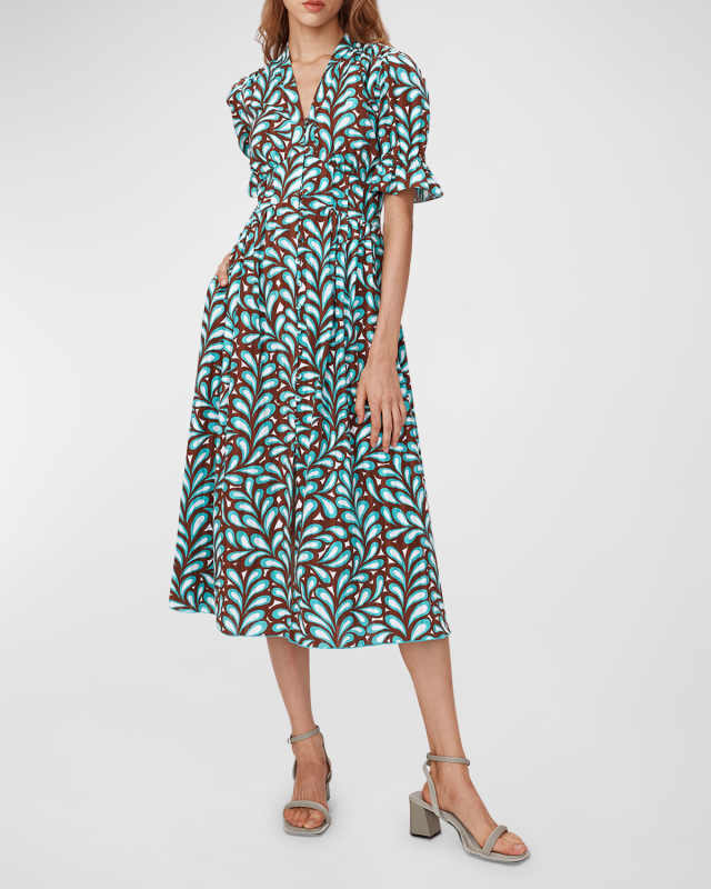 Erica Botanical-Print Empire Midi Dress