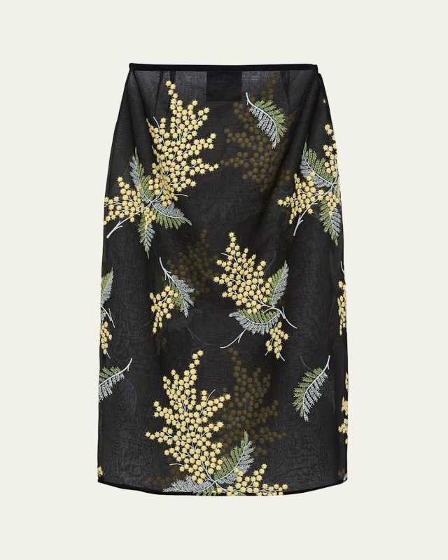 Floral-Embroidered Organza Midi Skirt