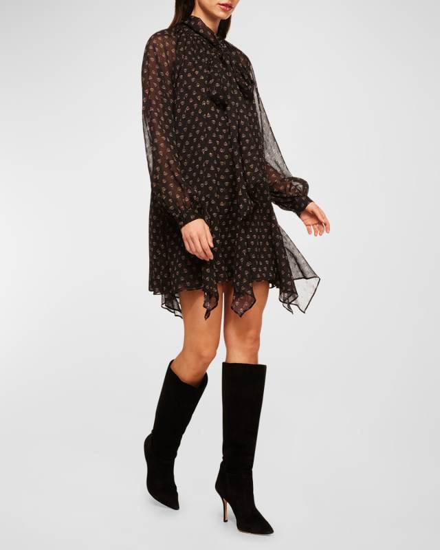 Cindy Chiffon Tie-Neck Handkerchief Mini Dress