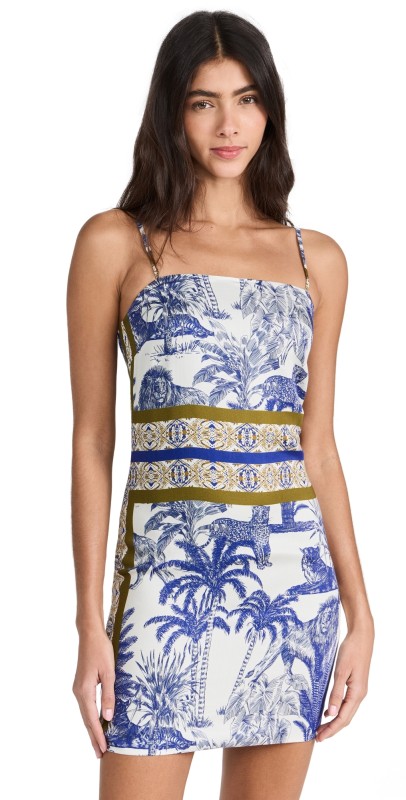 Dur Doux Palmier Viscose Mini Dress Blue, Green, White