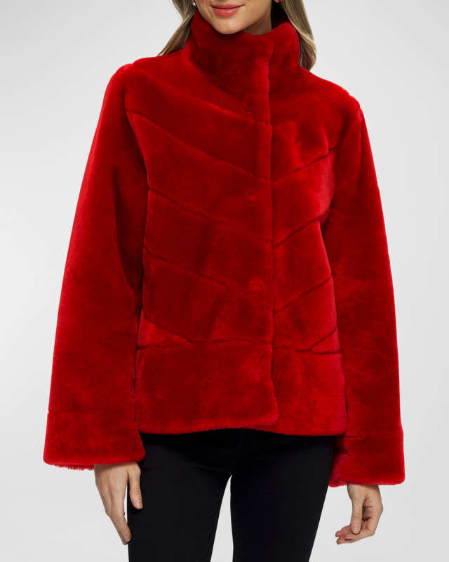 Chevron Lamb Shearling Jacket With Horizontal Bottom