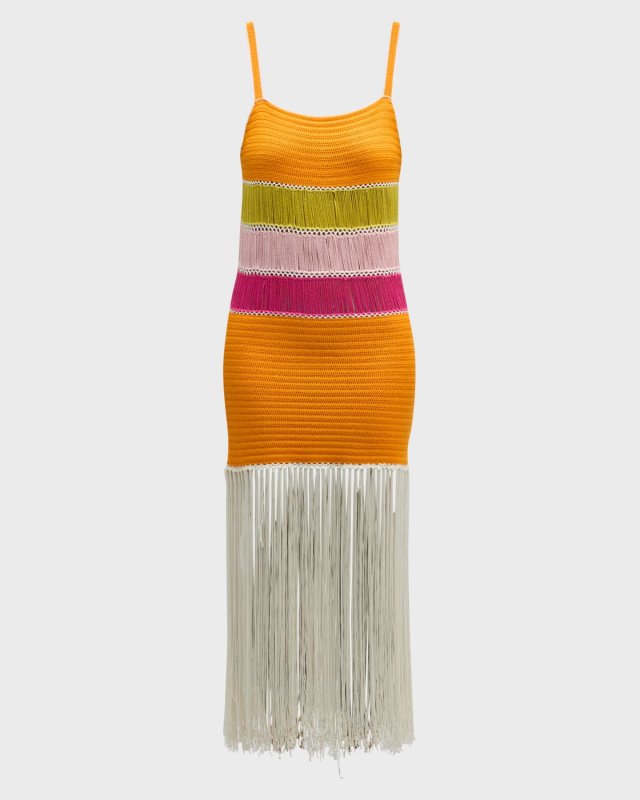Hand Crochet Halter Fringed Maxi Dress