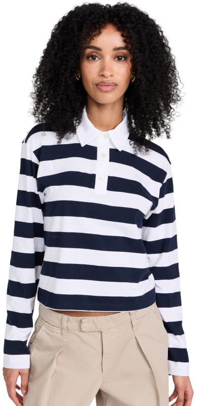 ATM Anthony Thomaselillo Classic Jersey Rugby Stripe Long Sleeve Top Navy/White