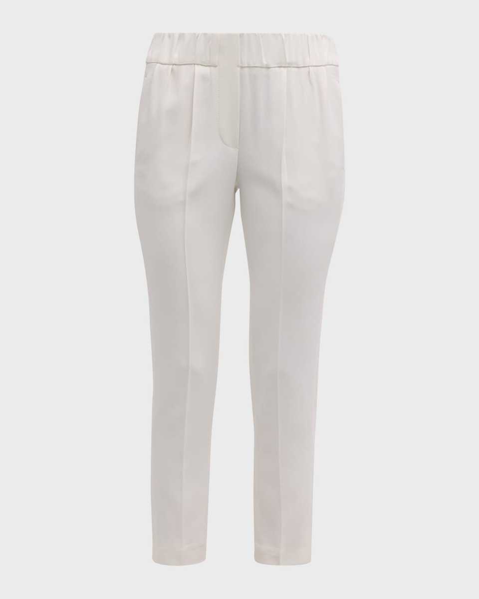 Classic Elastic-Waist Cropped Silk Trousers