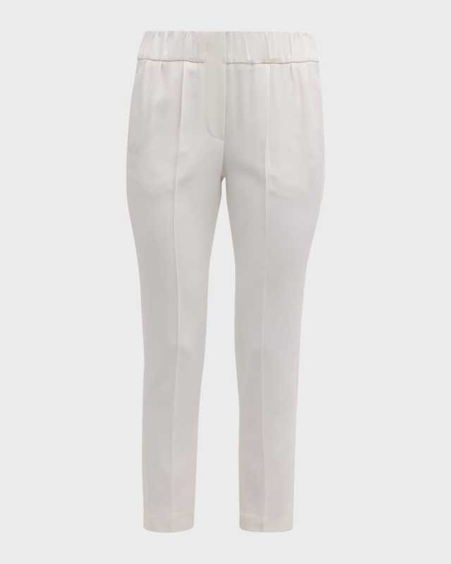 Classic Elastic-Waist Cropped Silk Trousers