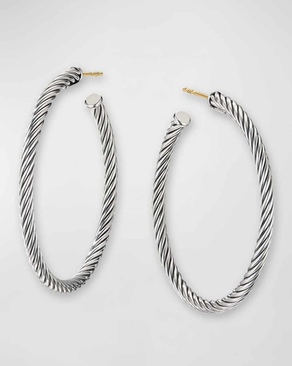 Sculpted Cable Hoop Earrings in Silver, 3mm, 1.5"L