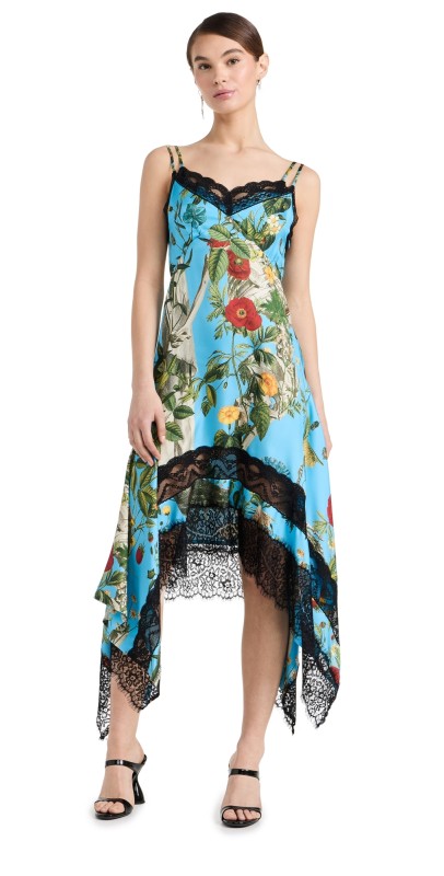 Monse Printed Double Neckline Slip Dress Blue Multi