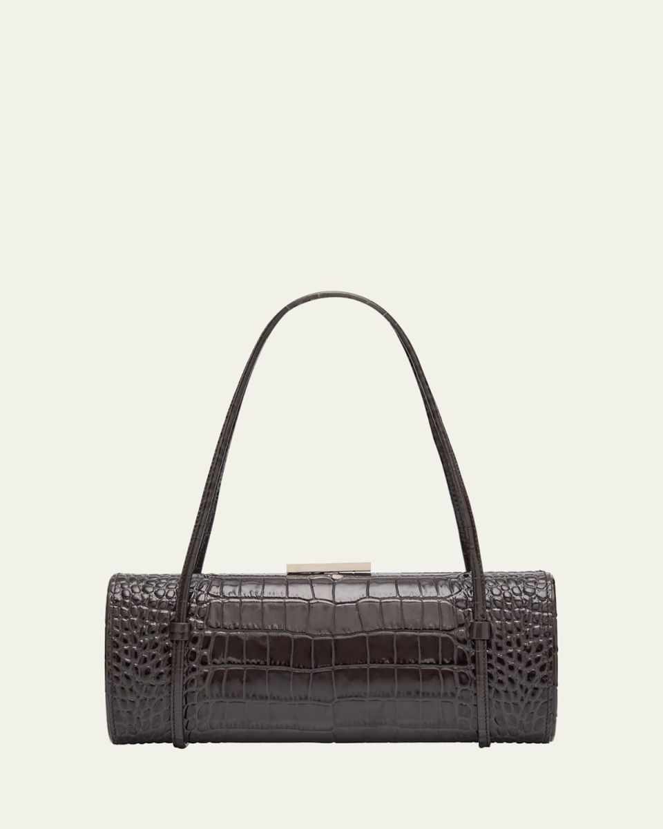Natalie Croc-Embossed Barrel Shoulder Bag