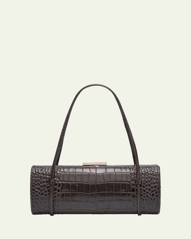 Natalie Croc-Embossed Barrel Shoulder Bag