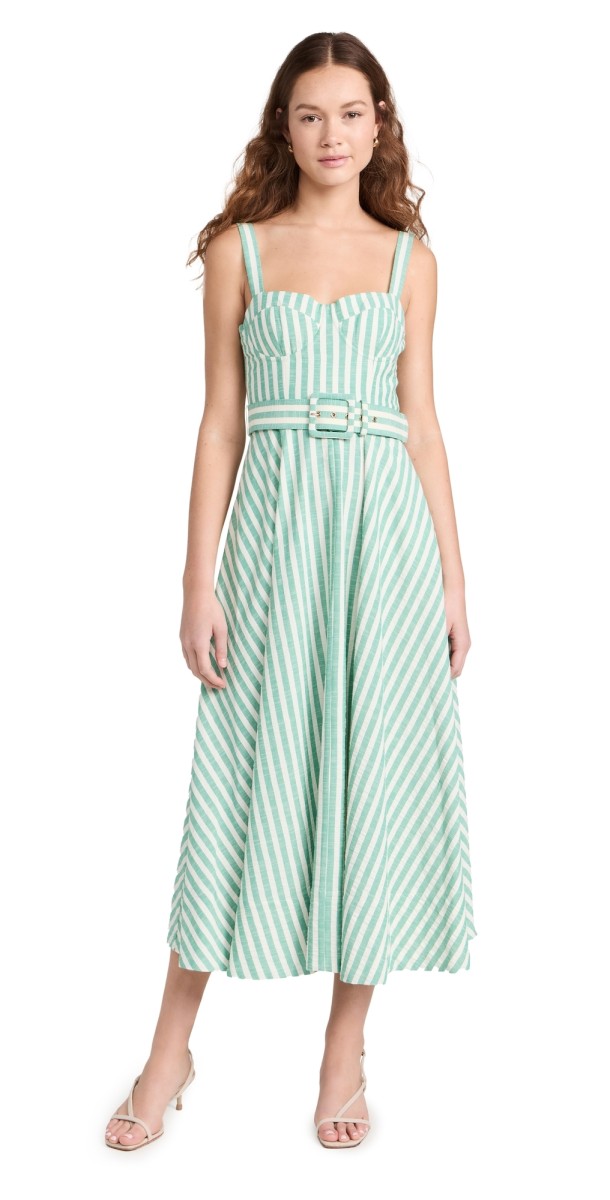 Cara Cara Calypso Dress Ivory Green Stripe Seersucker