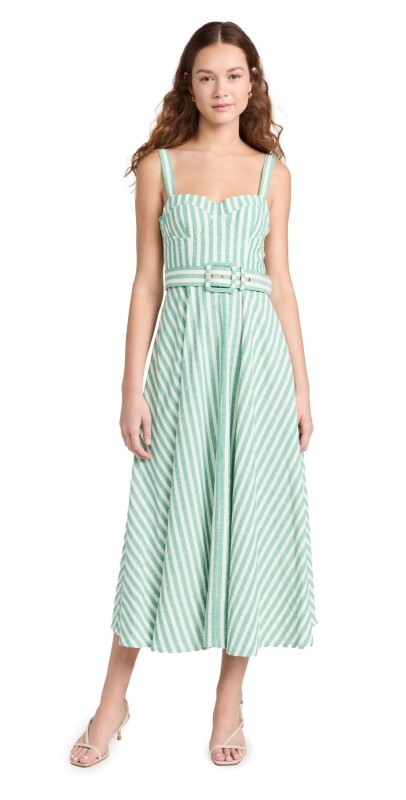 Cara Cara Calypso Dress Ivory Green Stripe Seersucker