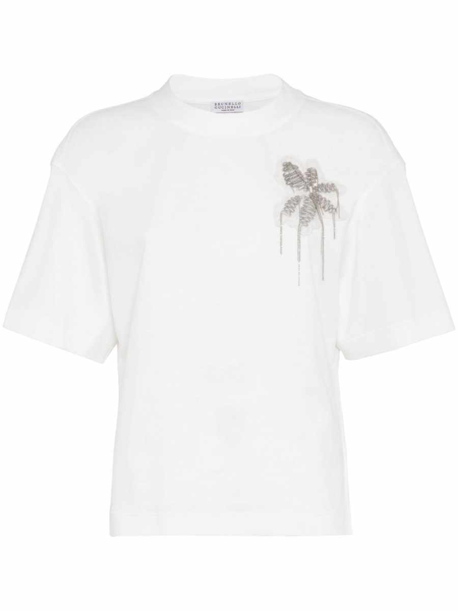 bead-embellished cotton T-shirt