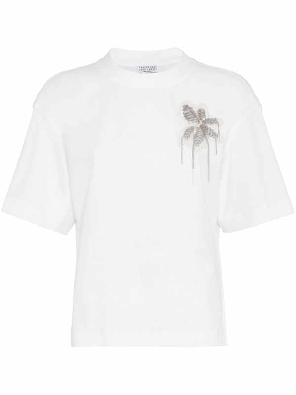 bead-embellished cotton T-shirt