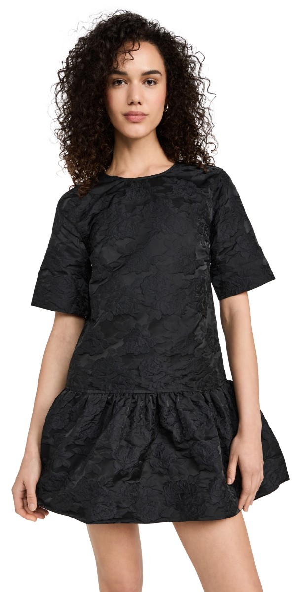 GANNI Botanical Jacquard Open Back Mini Dress Black
