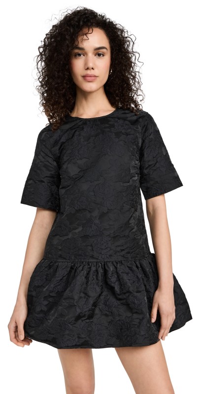 GANNI Botanical Jacquard Open Back Mini Dress Black