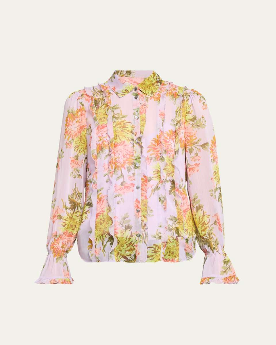 Estelle Bell-Sleeve Ruffled Button-Front Top