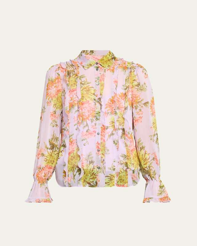 Estelle Bell-Sleeve Ruffled Button-Front Top