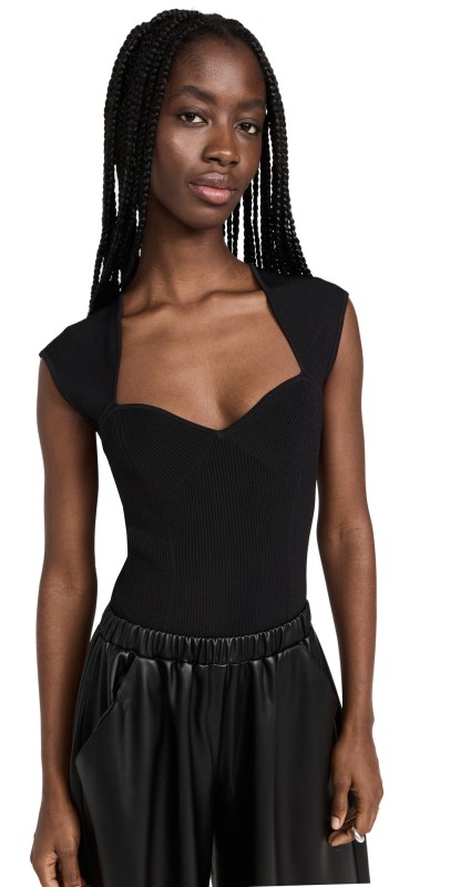 SIMKHAI Barbara Compact Rib Sweetheart Bodysuit Black