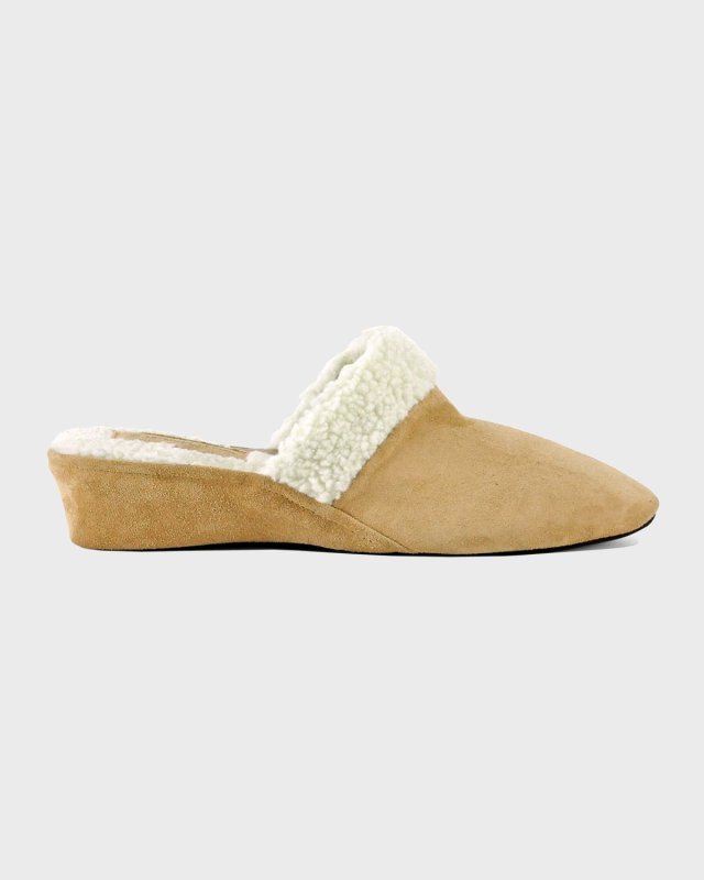 Suede & Faux Shearling Slippers
