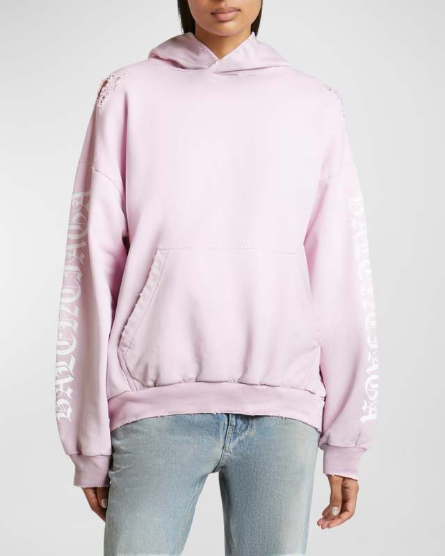 Distressed Logo-Print Cotton Hoodie