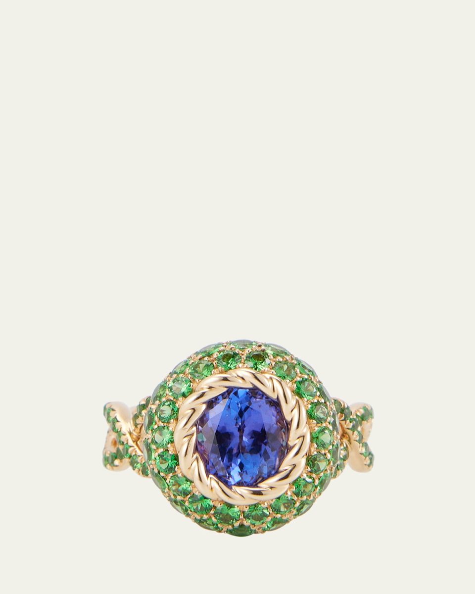 18K Yellow Gold Blue Velvet Ring with Tanzanite and Tsavorite