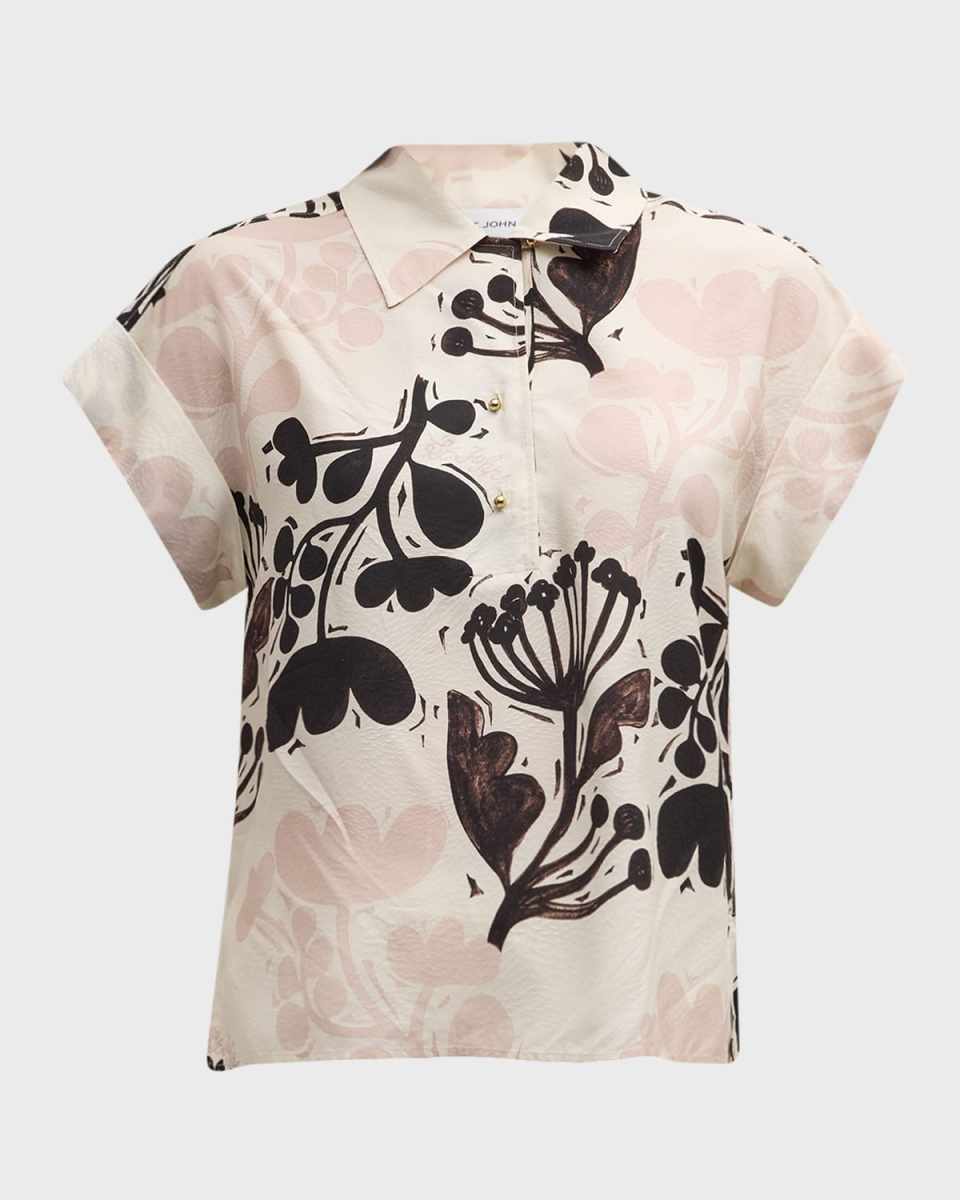 Naive Flower-Print Jacquard Oversized-Collar Top