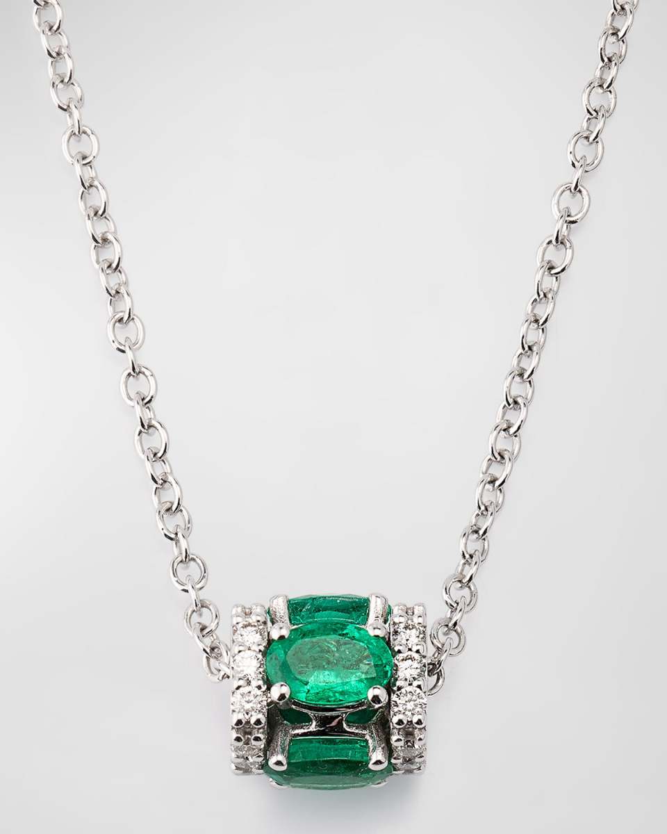 Procida 18K White Gold Pendant Necklace with Diamonds and Emeralds